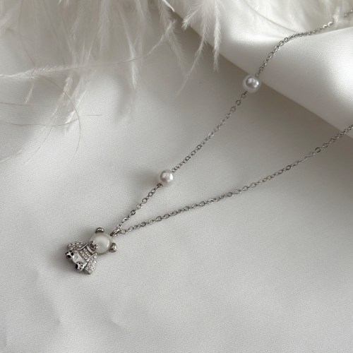 Beskonačno, ogrlica sa roze pozlatom i plavim cirkonima